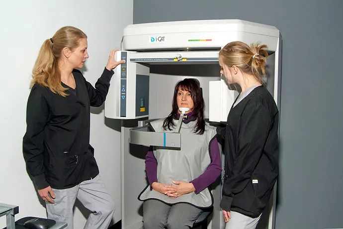 Patient using the i-CAT 3D imaging machine